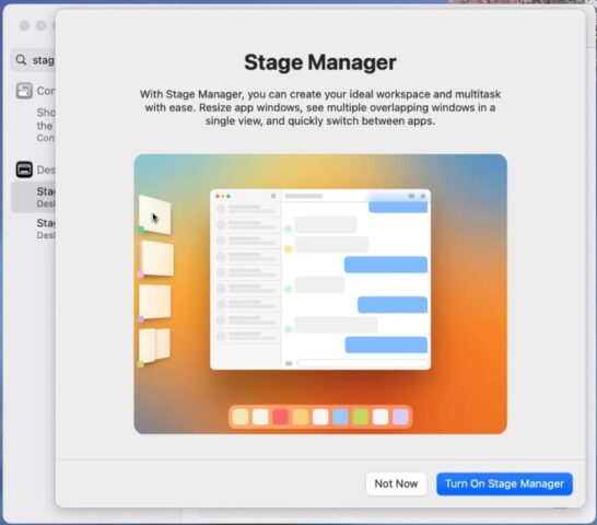 turn on stage manager macos