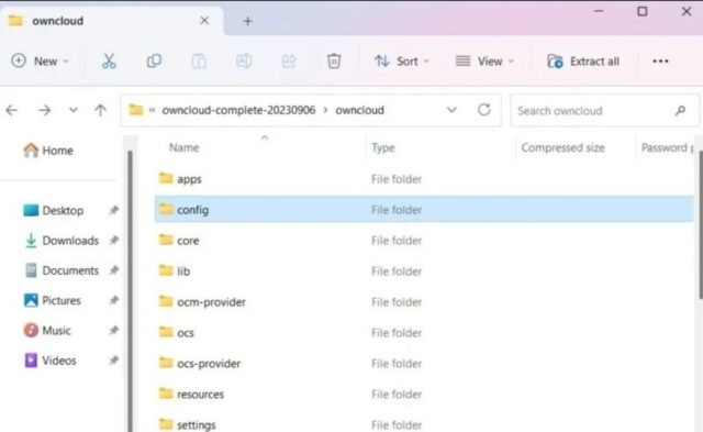 folder confiq owncloud windows