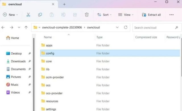 folder confiq sample owncloud windows